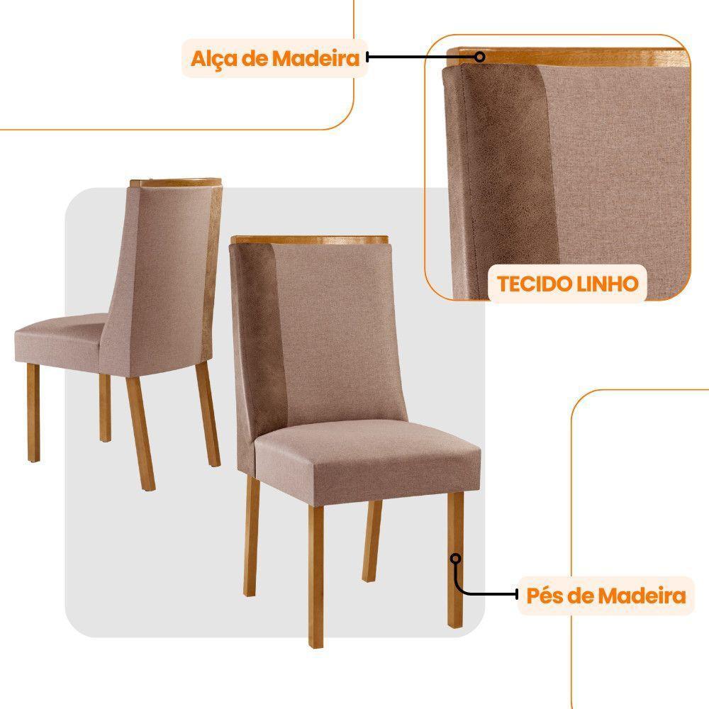Conjunto Com 2 Cadeiras Madeira Diane Para Sala De Jantar Linho Capuccino Tork Capuccino - 3