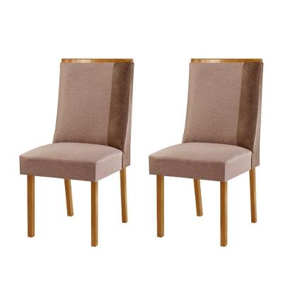 Conjunto Com 2 Cadeiras Madeira Diane Para Sala De Jantar Linho Capuccino Tork Capuccino