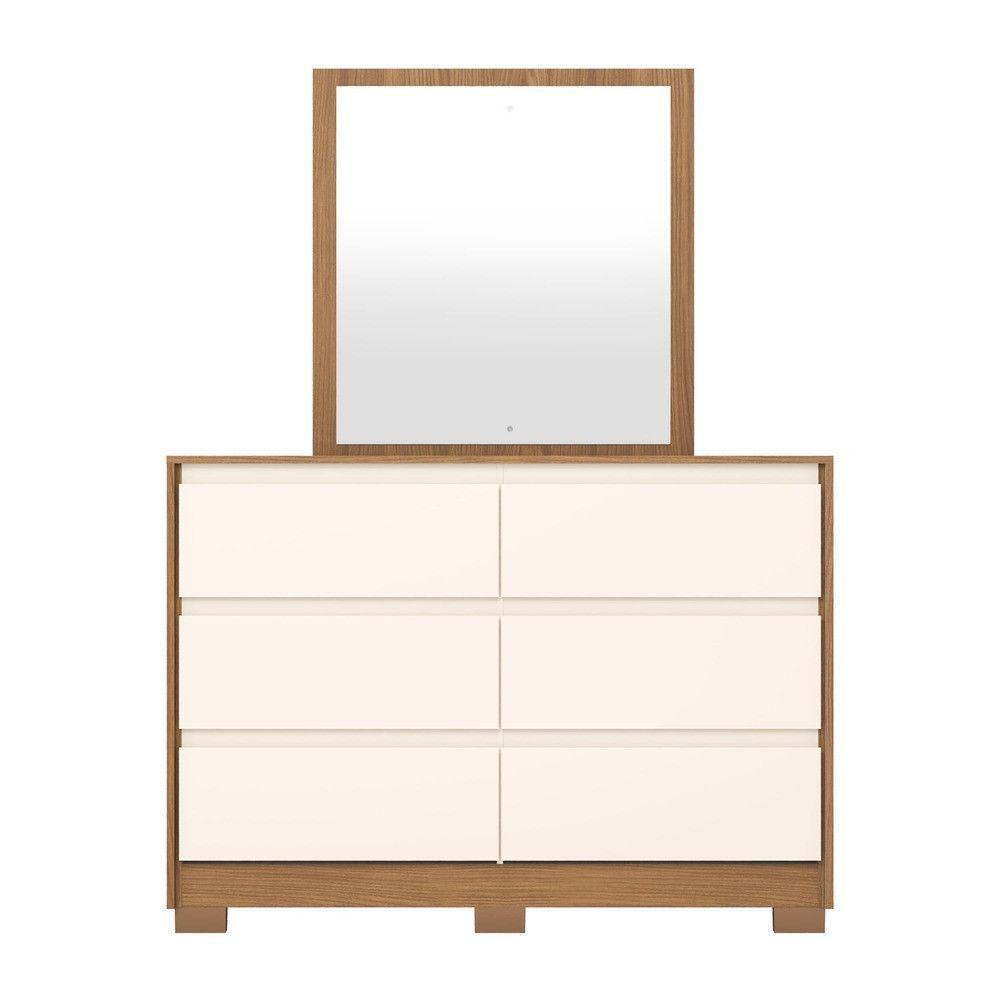 Cômoda 6 Gavetas Layla Com Espelho Casa 812 Nature Com Off White - 4