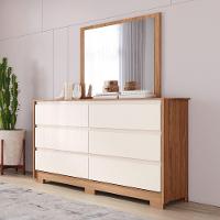 Cômoda 6 Gavetas Layla Com Espelho Casa 812 Nature Com Off White - 1