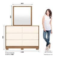 Cômoda 6 Gavetas Layla Com Espelho Casa 812 Nature Com Off White - 3