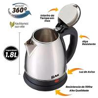 Chaleira Elétrica BAK 1100W Inox 1,8 Litros 110V