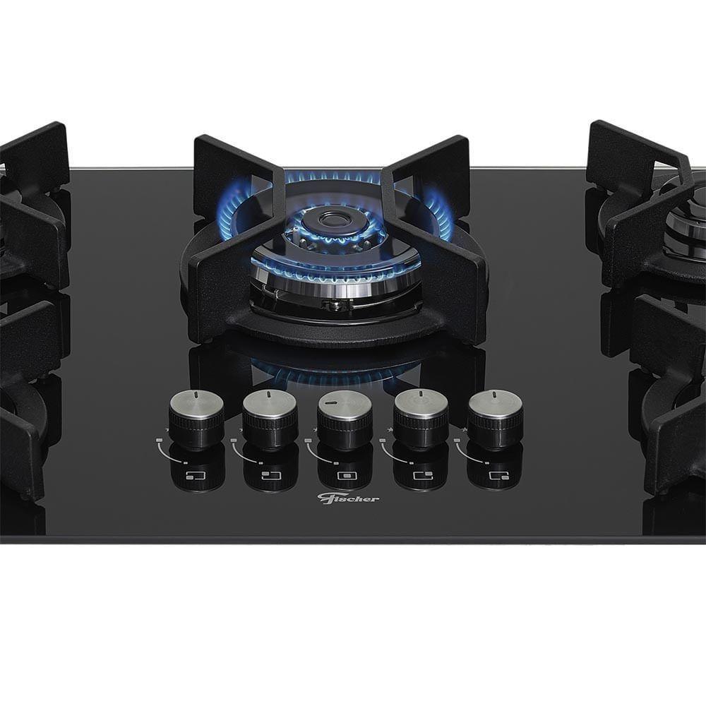 Cooktop 5 Bocas Fischer Infinity Trempe De Ferro Tripla Chama à Gás Mesa De Vidro Preto Bivolt - 2