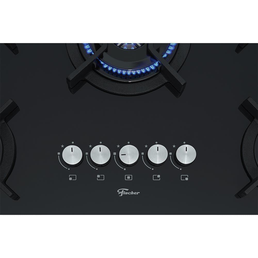 Cooktop 5 Bocas Fischer Infinity Trempe De Ferro Tripla Chama à Gás Mesa De Vidro Preto Bivolt - 4