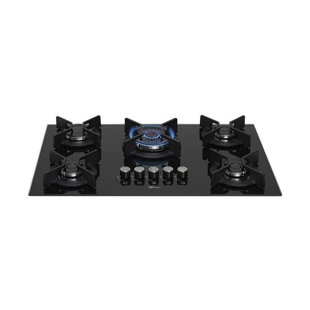 Cooktop 5 Bocas Fischer Infinity Trempe De Ferro Tripla Chama à Gás Mesa De Vidro Preto Bivolt - 9