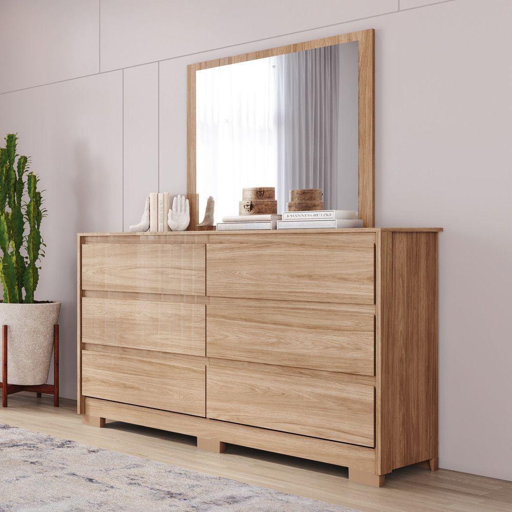 Cômoda 6 Gavetas Layla Com Espelho Casa 812 Jequitibá Brilho - 1