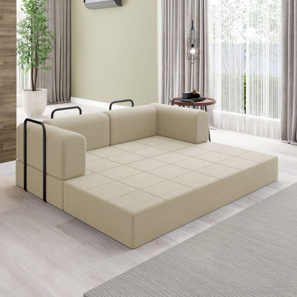 Kit Sofá E Poltrona Na Caixa Modular Soft Para A Sala Bege - 5
