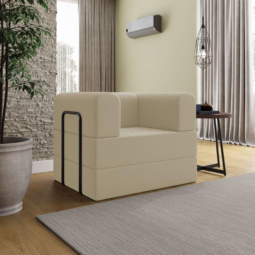 Kit Sofá E Poltrona Na Caixa Modular Soft Para A Sala Bege - 7