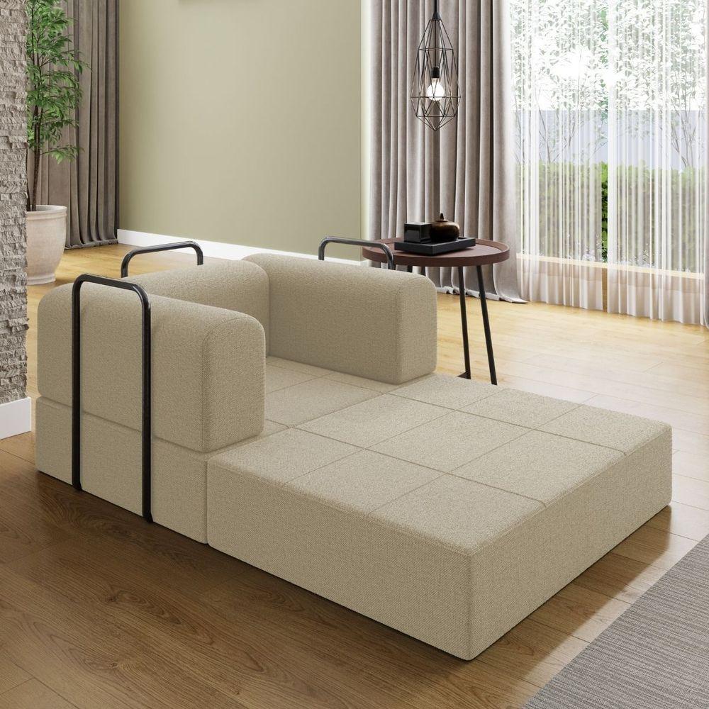 Kit Sofá E Poltrona Na Caixa Modular Soft Para A Sala Bege - 8