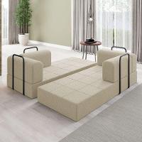 Kit Sofá E Poltrona Na Caixa Modular Soft Para A Sala Bege - 6