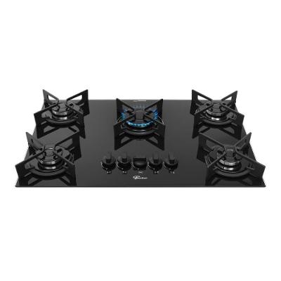 Cooktop a Gás de Embutir Fischer Fit Line Trempe Iron 5 Bocas Vidro Temperado Superautomático Preto