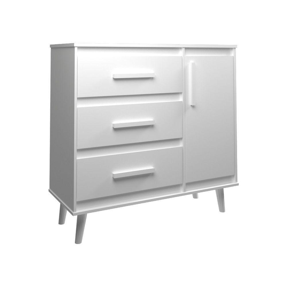Cômoda Sapateira 3 Gavetas Maya Com Puxadores E Pés Retro Design Moderno Quarto Branco Mobília Decor - 1