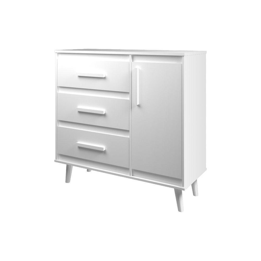 Cômoda Sapateira 3 Gavetas Maya Com Puxadores E Pés Retro Design Moderno Quarto Branco Mobília Decor - 2
