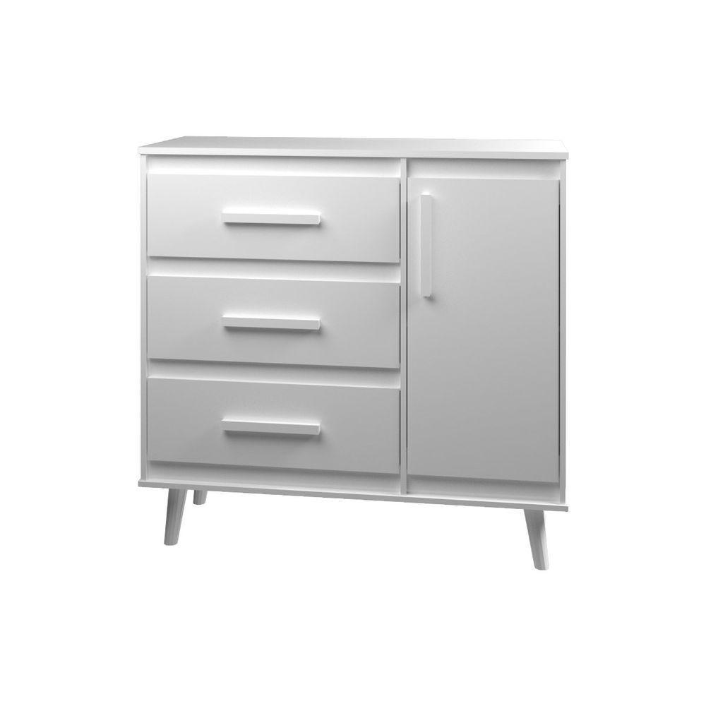 Cômoda Sapateira 3 Gavetas Maya Com Puxadores E Pés Retro Design Moderno Quarto Branco Mobília Decor - 3