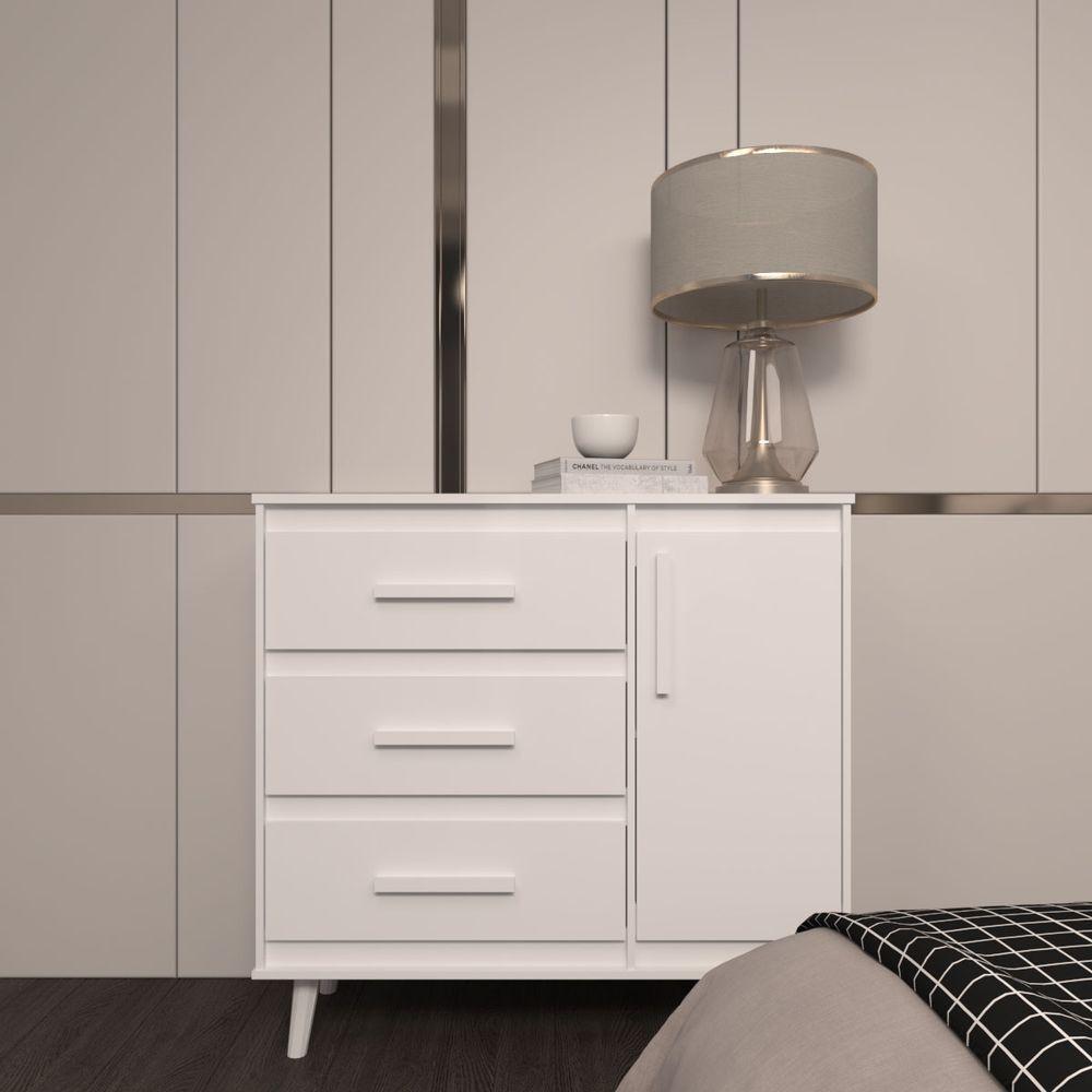 Cômoda Sapateira 3 Gavetas Maya Com Puxadores E Pés Retro Design Moderno Quarto Branco Mobília Decor - 4