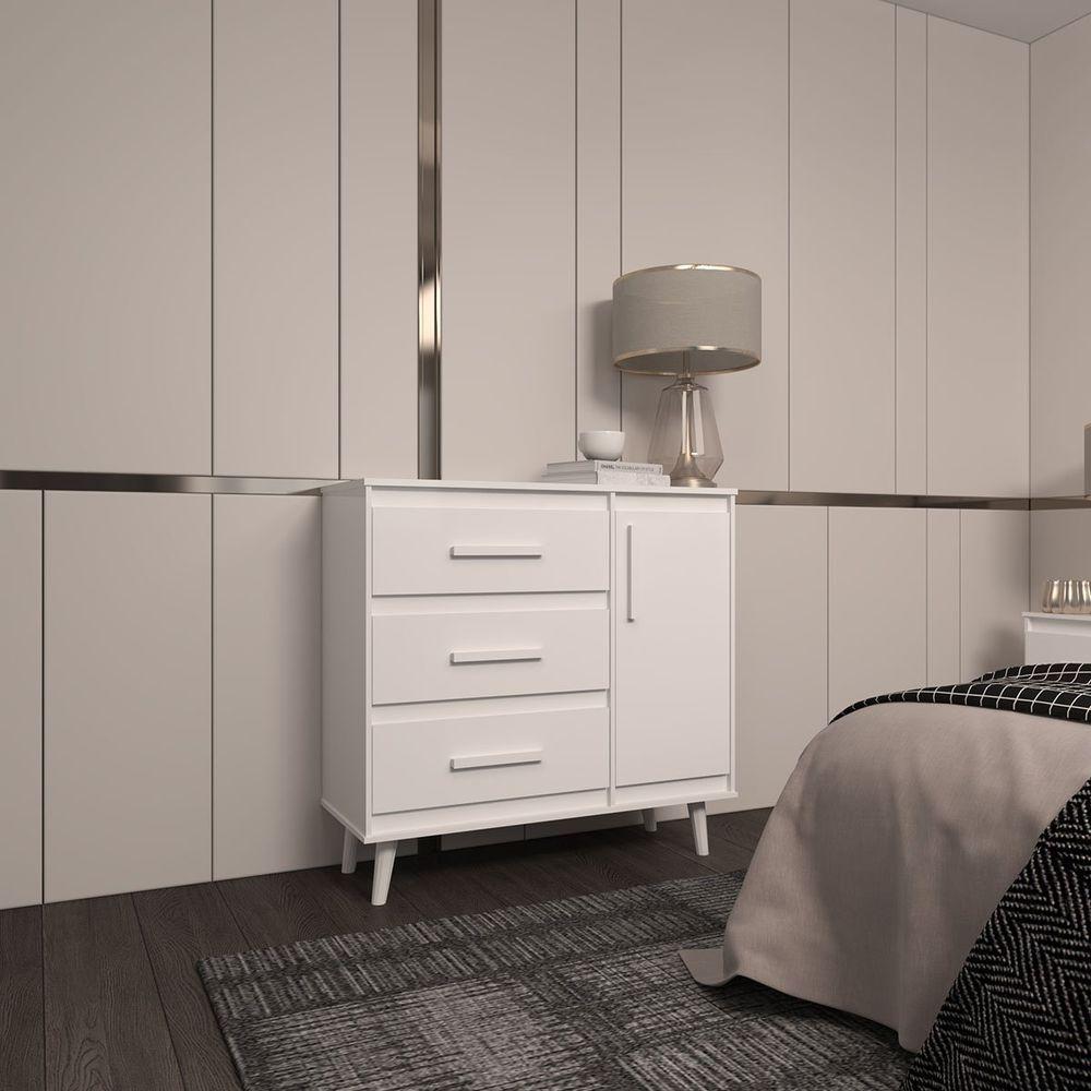 Cômoda Sapateira 3 Gavetas Maya Com Puxadores E Pés Retro Design Moderno Quarto Branco Mobília Decor - 5