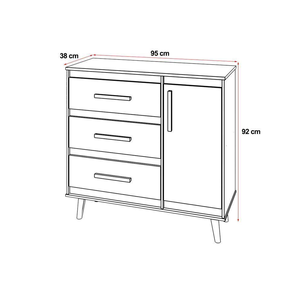 Cômoda Sapateira 3 Gavetas Maya Com Puxadores E Pés Retro Design Moderno Quarto Branco Mobília Decor - 6