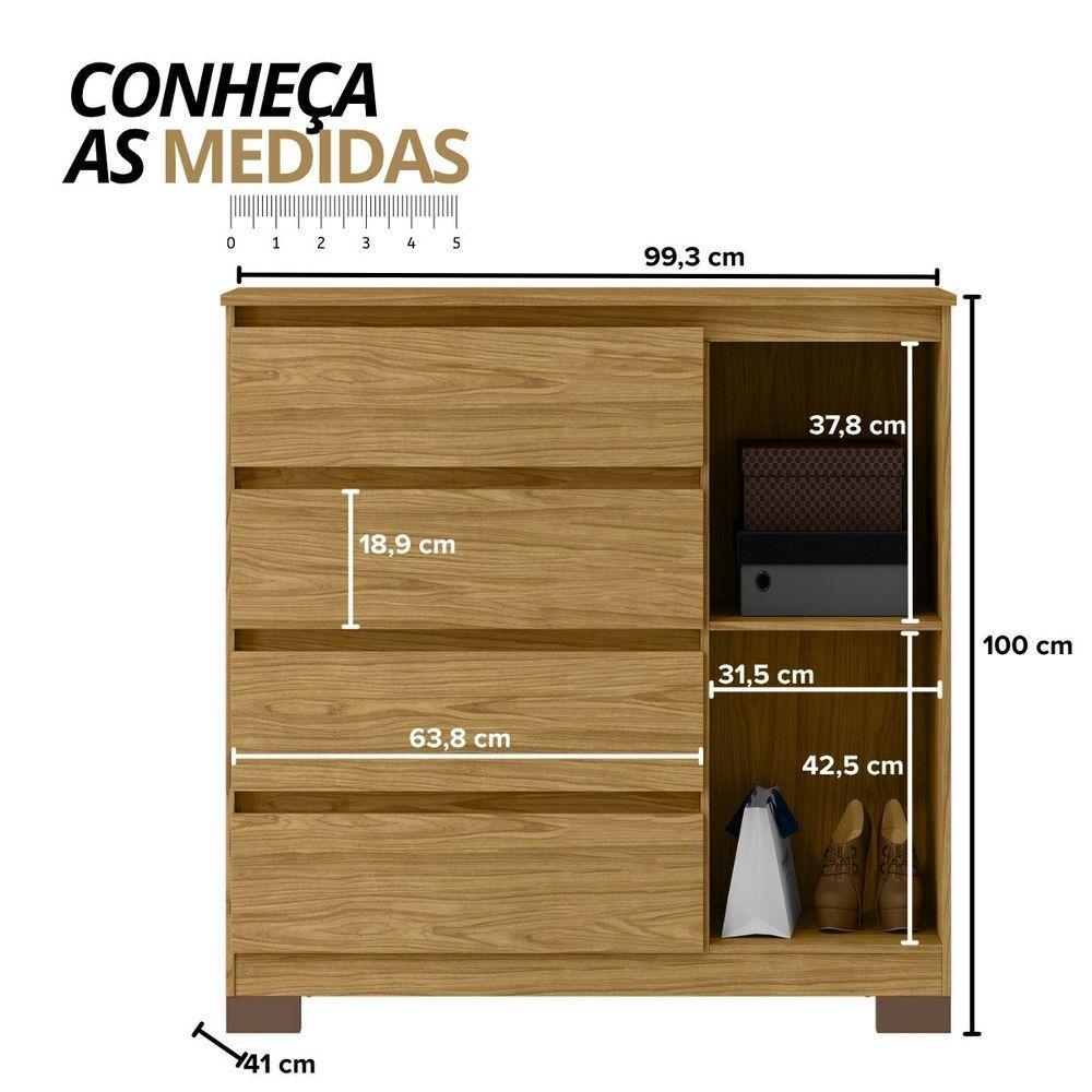 Cômoda Para Quarto Com 4 Gavetas E Armário - Vega Marrocos - 2