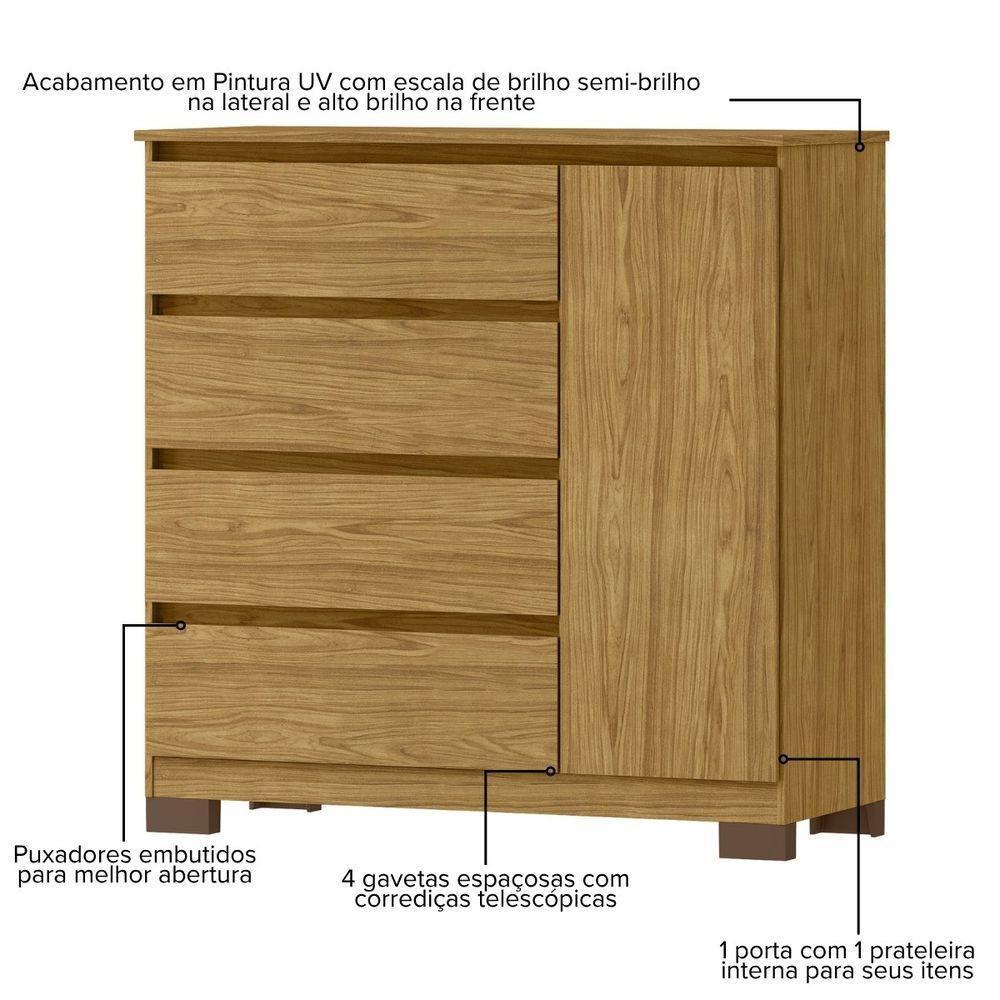 Cômoda Para Quarto Com 4 Gavetas E Armário - Vega Marrocos - 3