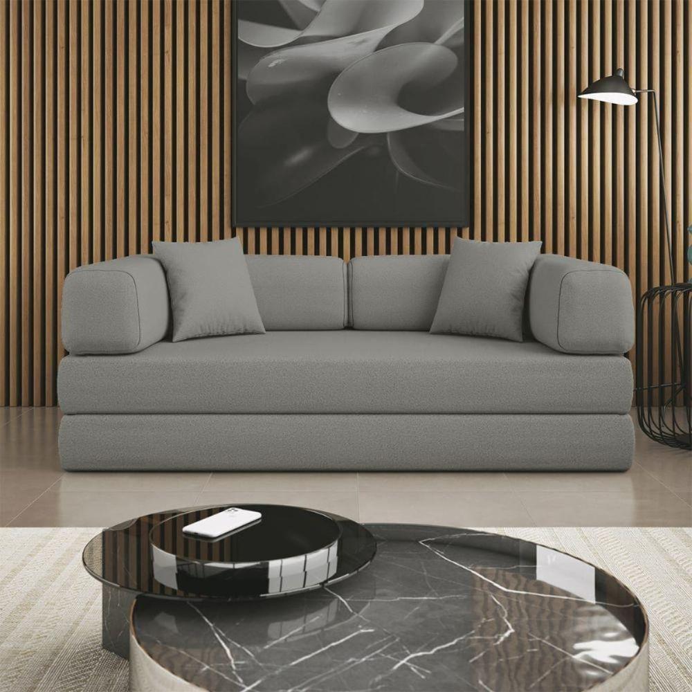 Sofá Na Caixa Modular 2 Lugares Linho Bege Maya Para Sala Cinza - 8