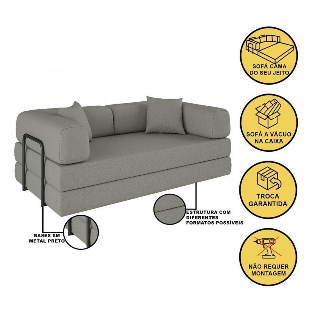 Sofá Na Caixa Modular 2 Lugares Linho Bege Maya Para Sala Cinza - 9