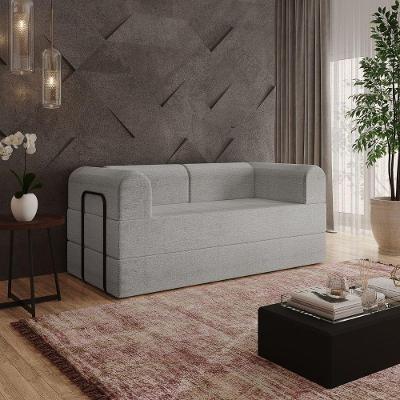 Sofá Na Caixa Modular 2 Lugares Linho Bege Maya Para Sala Cinza