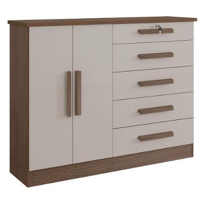 Cômoda New Athos 5 Gavetas Com Sapateira D Doro Castanho/off White