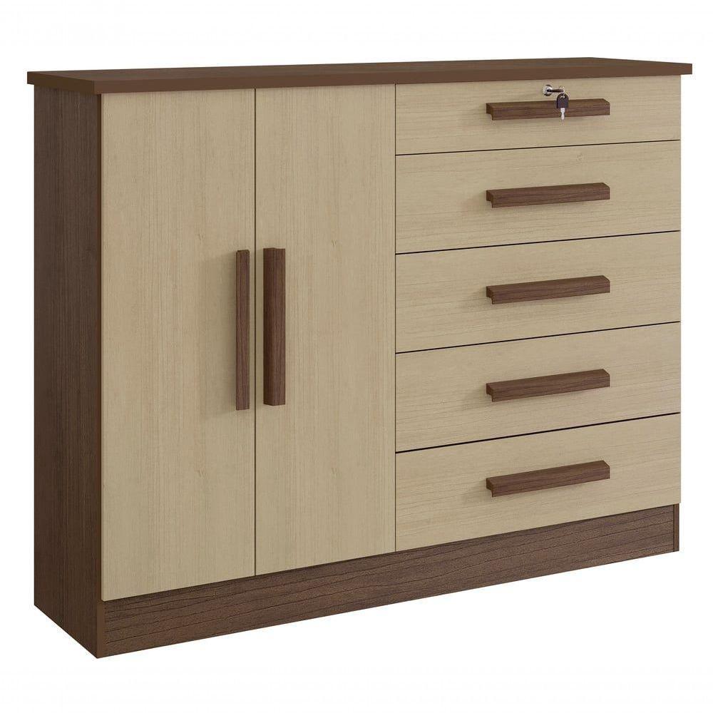 Cômoda New Athos 5 Gavetas Com Sapateira D Doro Castanho/linho - 1