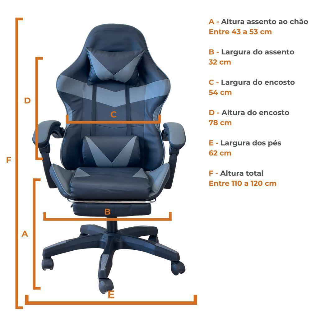 Cadeira Gamer Stillus Ergonômica Com Apoio Para Os Pés - Cinza - 6