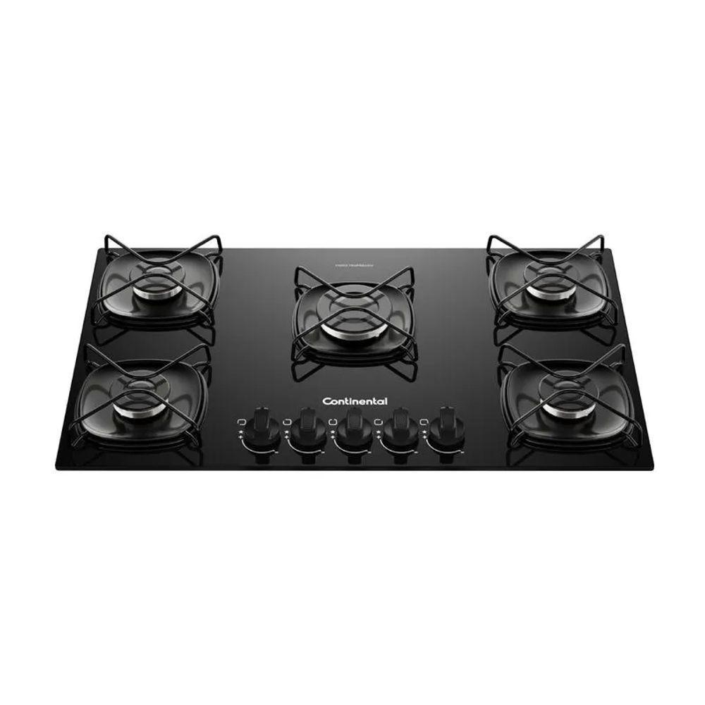 Cooktop 5 Bocas A Gás Continental Mesa De Vidro Preto Com Acendimento Automático KC5GR Bivolt - 1