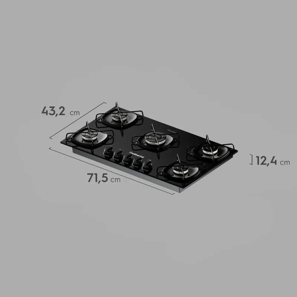 Cooktop 5 Bocas A Gás Continental Mesa De Vidro Preto Com Acendimento Automático KC5GR Bivolt - 2