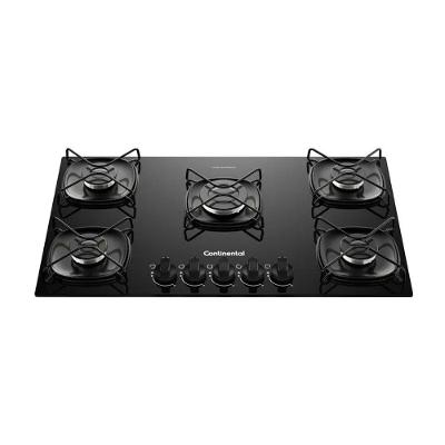 Cooktop 5 Bocas A Gás Continental Mesa De Vidro Preto Com Acendimento Automático KC5GR Bivolt