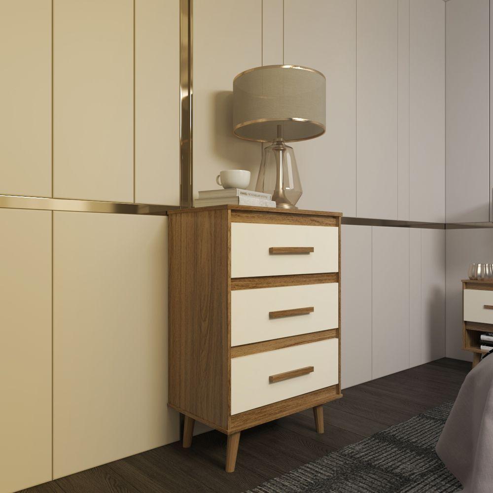 Cômoda Maya 3 Gavetas Com Puxadores E Pés Retro Design Moderno Quarto Savana Mobília Decor - 4