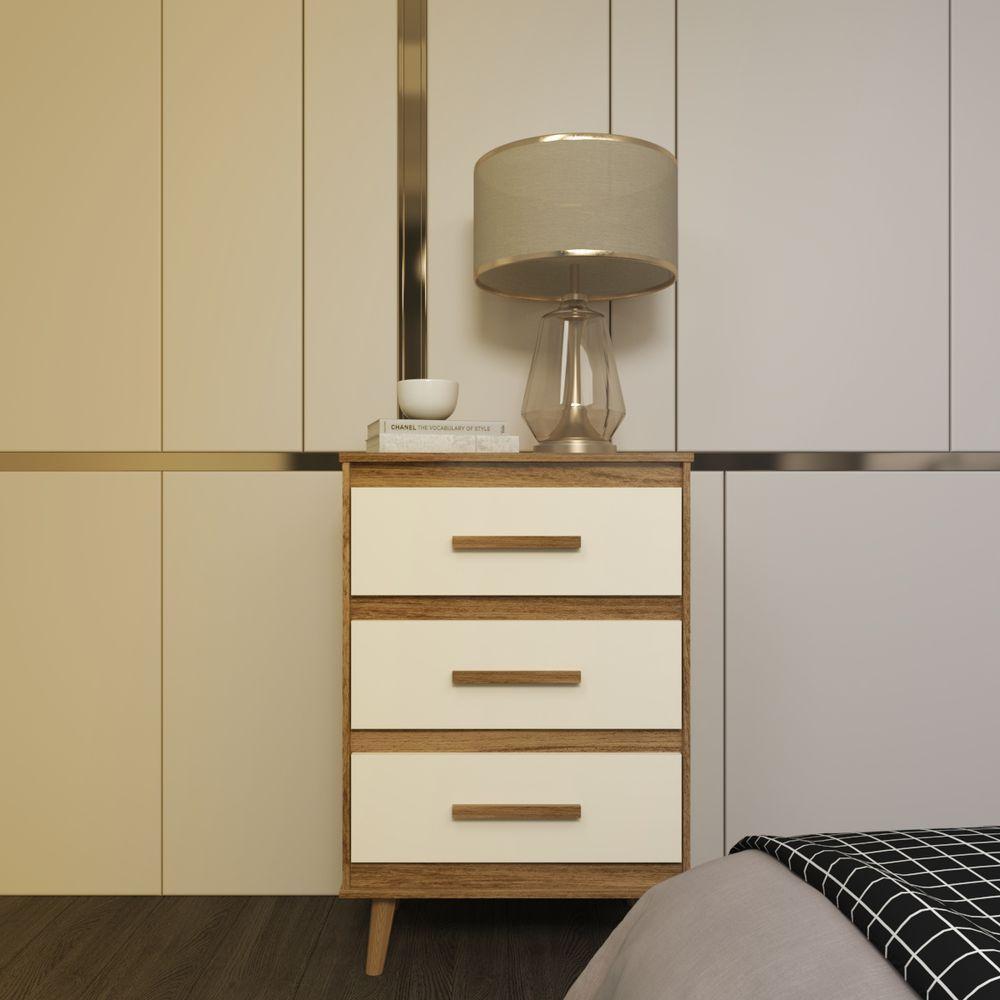 Cômoda Maya 3 Gavetas Com Puxadores E Pés Retro Design Moderno Quarto Savana Mobília Decor - 5