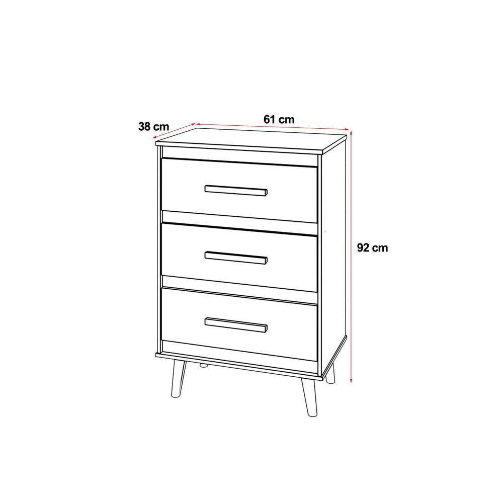 Cômoda Maya 3 Gavetas Com Puxadores E Pés Retro Design Moderno Quarto Savana Mobília Decor - 6