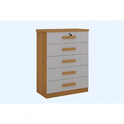 Cômoda Ipanema 5 Gavetas em MDF com Puxador em Madeira Off White Cinamomo