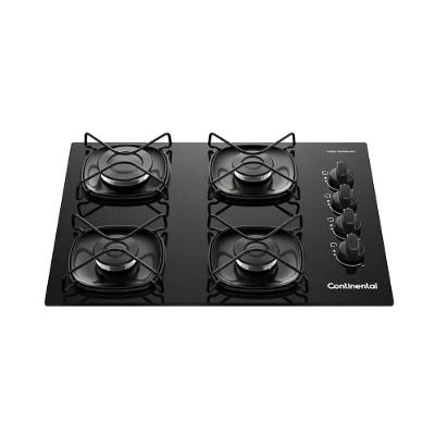 Cooktop a Gás Continental KC4GR 4 Bocas Vidro Temperado com Acendimento Automático Preto Bivolt