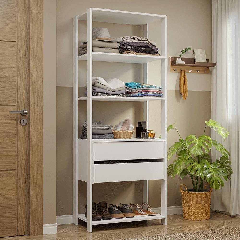 Guarda-roupa Closet Modulado 2 Gavetas 4 Prateleiras 70cm Valencia Madesa Branco - 1