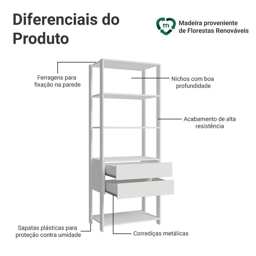 Guarda-roupa Closet Modulado 2 Gavetas 4 Prateleiras 70cm Valencia Madesa Branco - 4