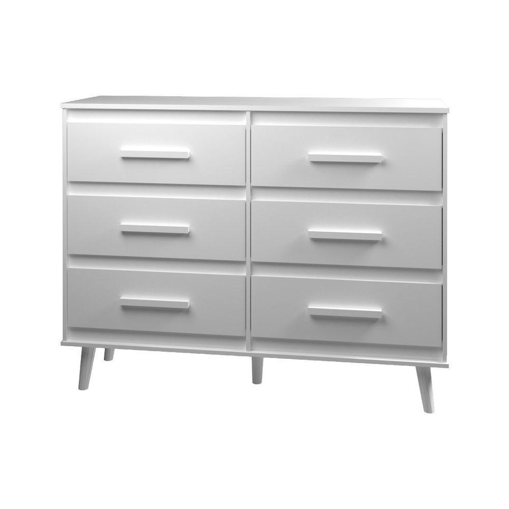 Cômoda 6 Gavetas Maya Com Puxadores E Pés Retro Design Moderno Quarto Branco Mobília Decor - 1