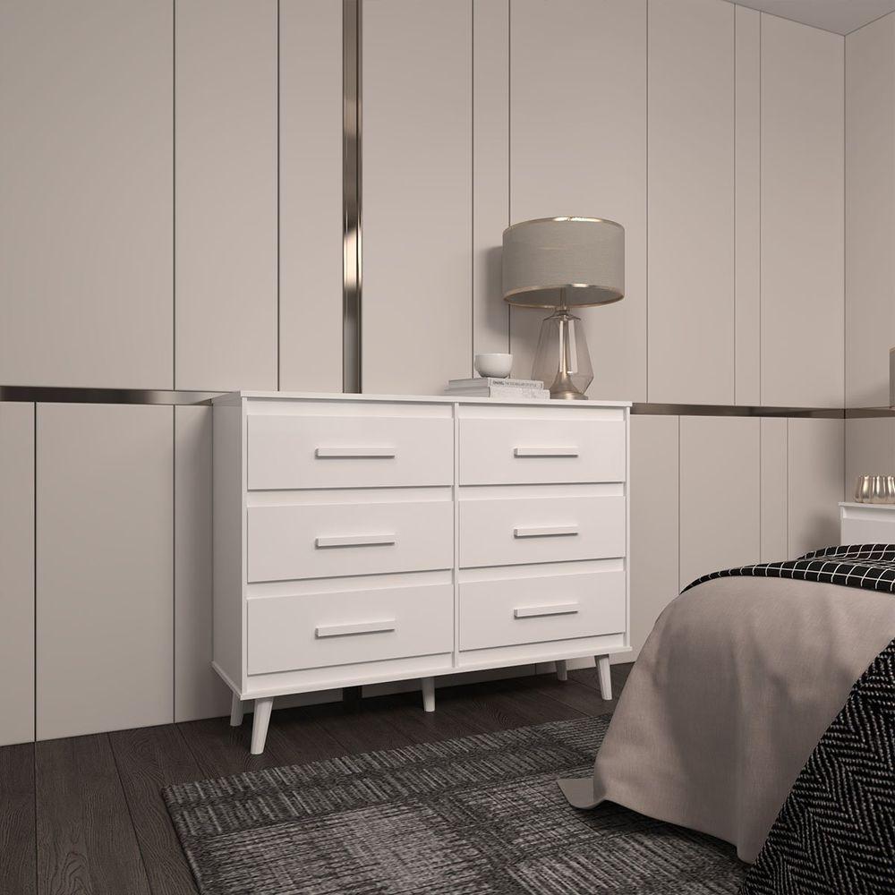 Cômoda 6 Gavetas Maya Com Puxadores E Pés Retro Design Moderno Quarto Branco Mobília Decor - 4