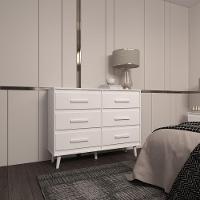 Cômoda 6 Gavetas Maya Com Puxadores E Pés Retro Design Moderno Quarto Branco Mobília Decor