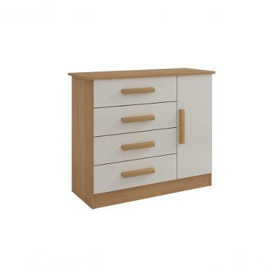 Cômoda Firenze 4 Gavetas em MDF com Puxador de Madeira Off White