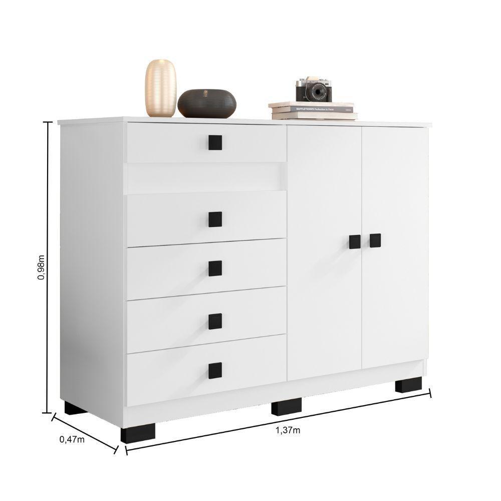 Cômoda Araplac 2 Portas 5 Gavetas Branco - 2