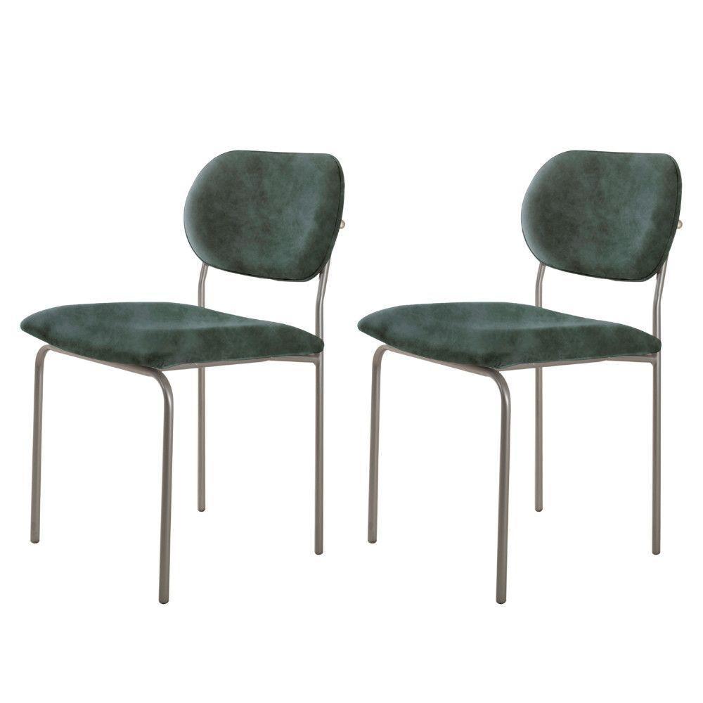 Conjunto Com 2 Cadeiras Metal Marchezine Moderna Mobilia Jade Prata - 1