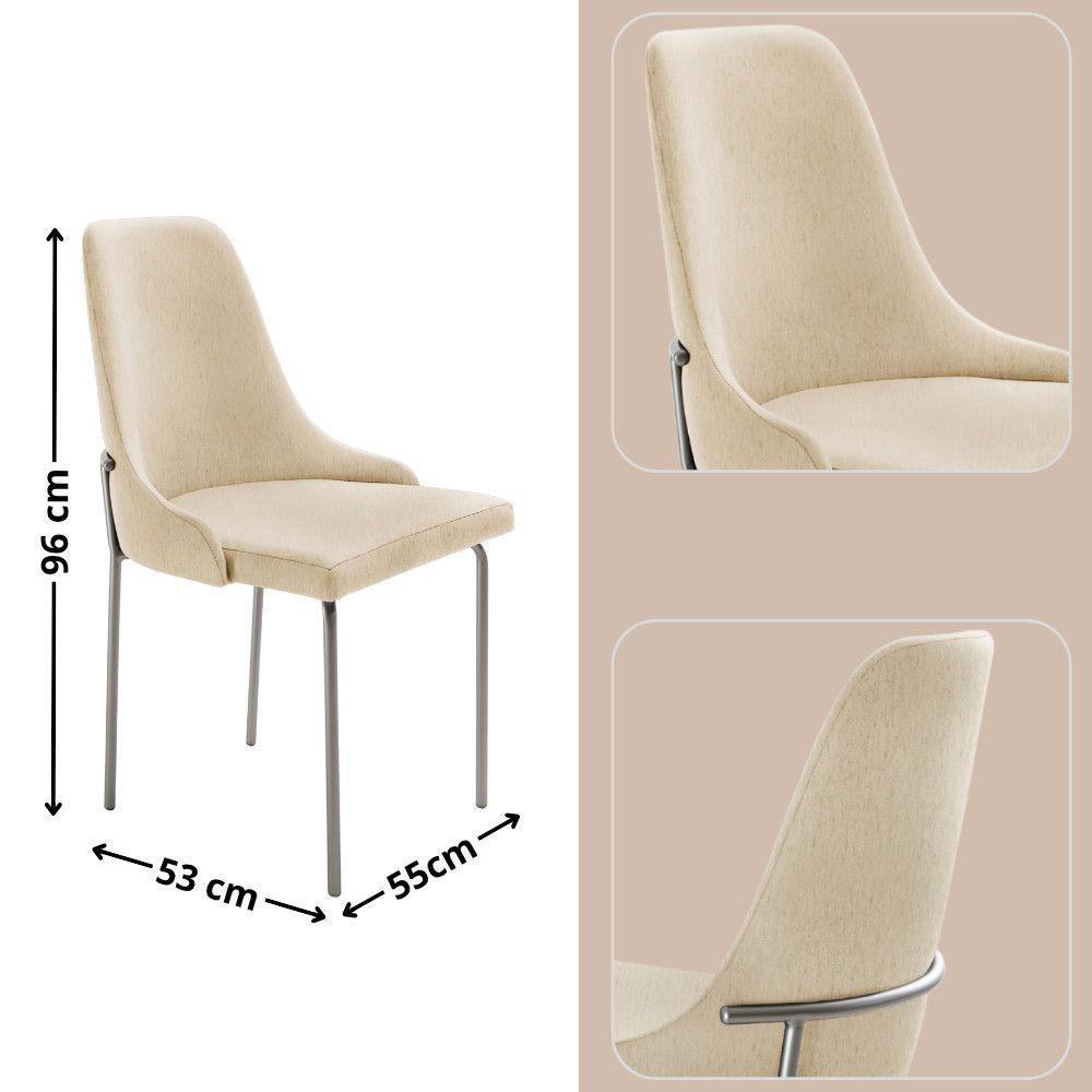 Conjunto Com 2 Cadeiras Metal Vicenza Moderna Mobilia Linho Off White Prata - 3