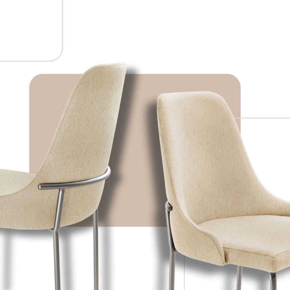 Conjunto Com 2 Cadeiras Metal Vicenza Moderna Mobilia Linho Off White Prata - 4