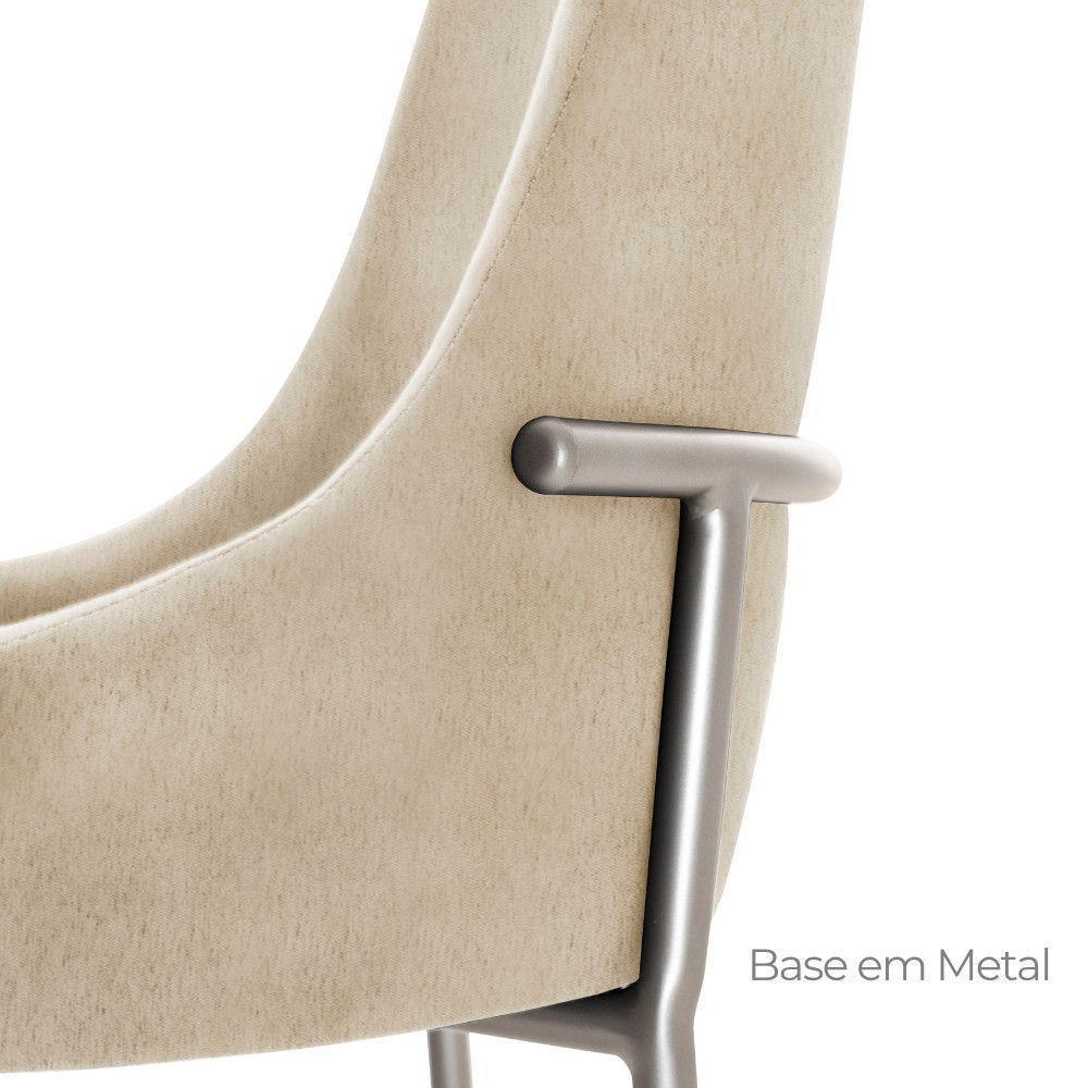 Conjunto Com 2 Cadeiras Metal Vicenza Moderna Mobilia Linho Off White Prata - 5