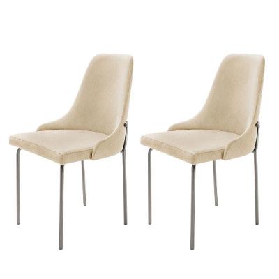 Conjunto Com 2 Cadeiras Metal Vicenza Moderna Mobilia Linho Off White Prata