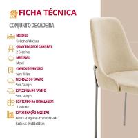 Conjunto Com 2 Cadeiras Metal Vicenza Moderna Mobilia Linho Off White Prata - 6